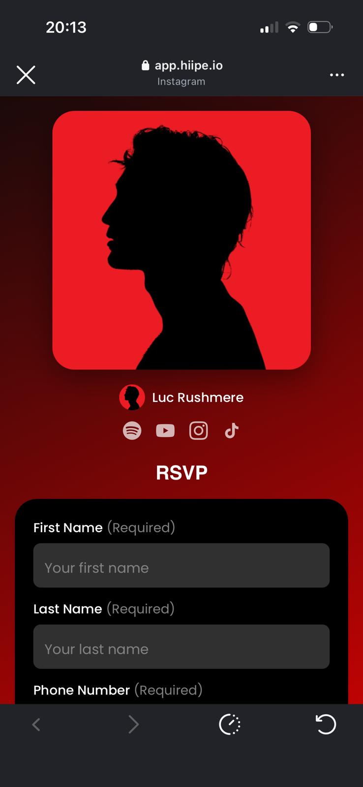 The HIIPE RSVP page