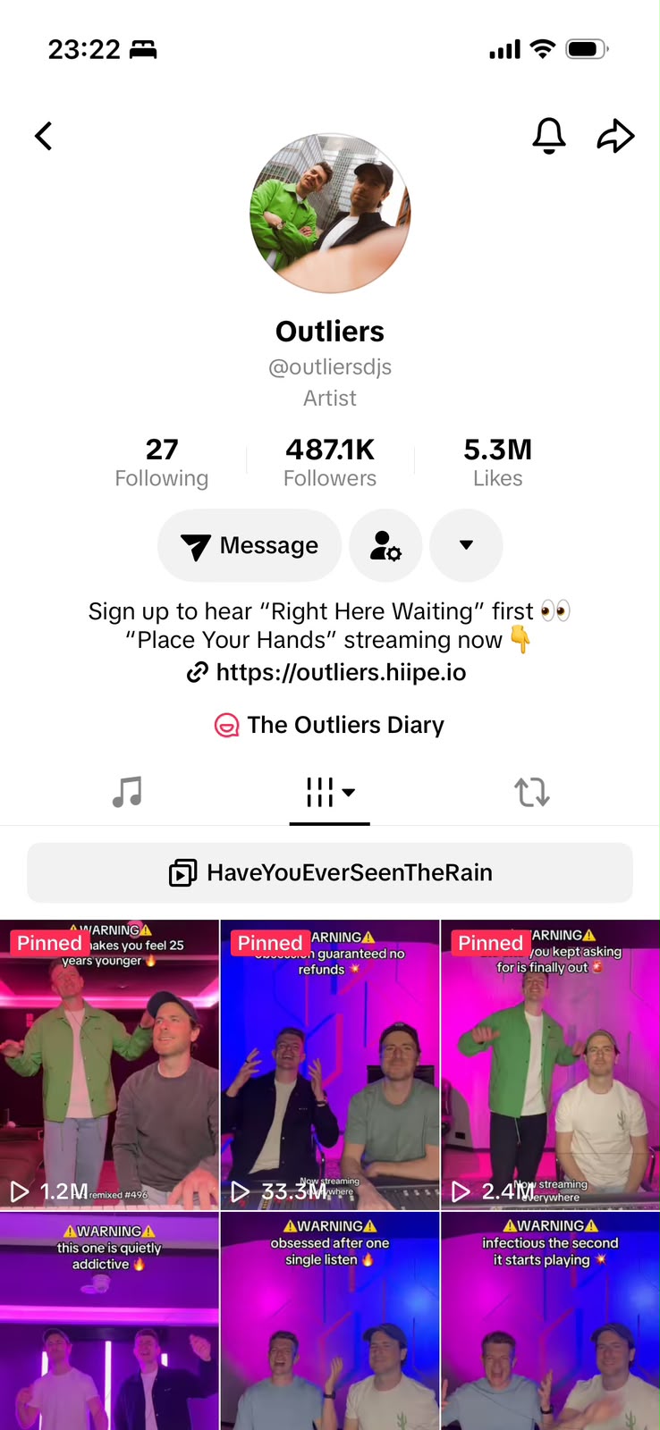 A HIIPE bio link in a TikTok profile